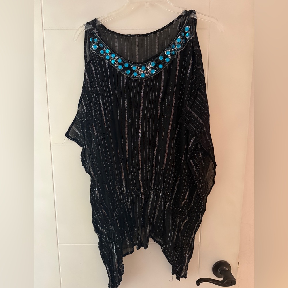 Black and Blue Embellished Women's Top, cover up